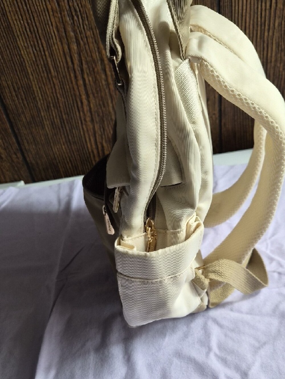 Cream and Khaki Backpack with Gold Hardware Mini - Picture 3 of 7